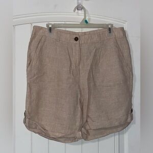 Jones New York Beige Linen-Blend Roll-Cuff Shorts